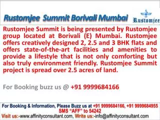 Rustomjee Summit Apartments @9999684166 Borivali East Mumbai
