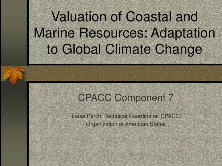 valuation of coastal and marine resources adaptation to global climate change