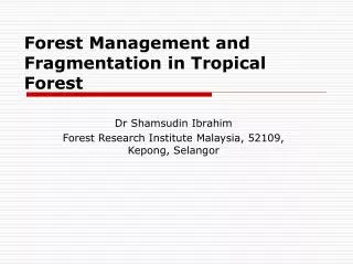 Forest Management and Fragmentation in Tropical Forest