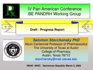 IV Pan-American Conference BE PANDRH Working Group