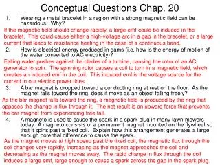 Conceptual Questions Chap. 20