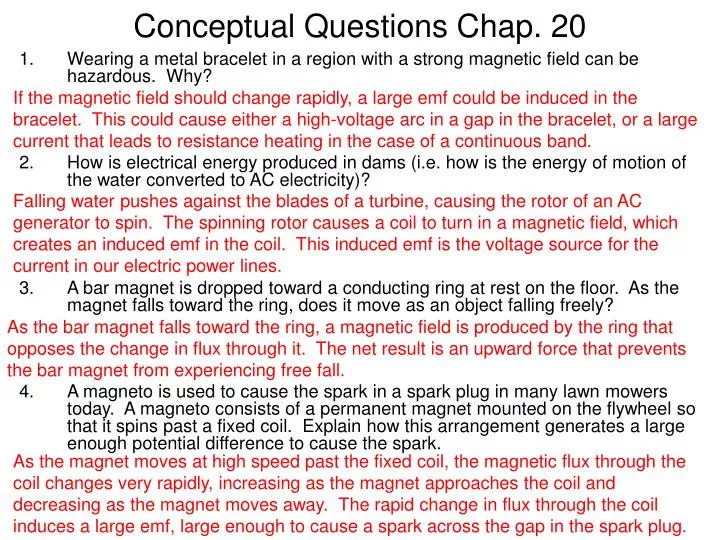 conceptual questions chap 20
