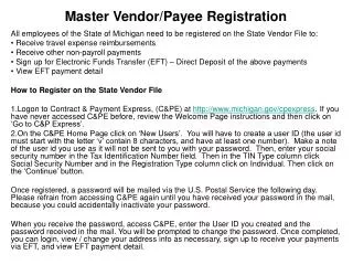 Master Vendor/Payee Registration