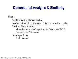 Dimensional Analysis &amp; Similarity