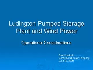 Ludington Pumped Storage Plant and Wind Power