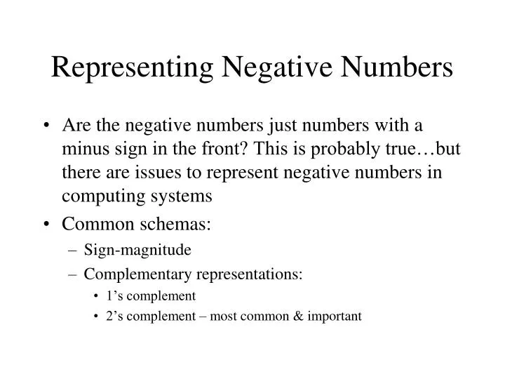 representing negative numbers
