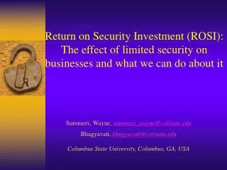 Return on Security Investment (ROSI): The effect of limited security on businesses and what we can do about it