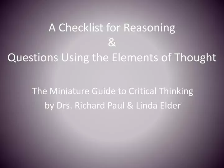 a checklist for reasoning questions using the elements of thought