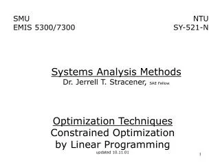 Optimization Techniques Constrained Optimization by Linear Programming updated 10.11.01