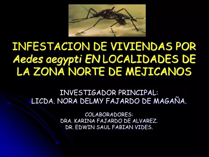 infestacion de viviendas por aedes aegypti en localidades de la zona norte de mejicanos