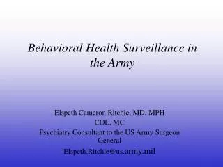 Behavioral Health Surveillance in the Army