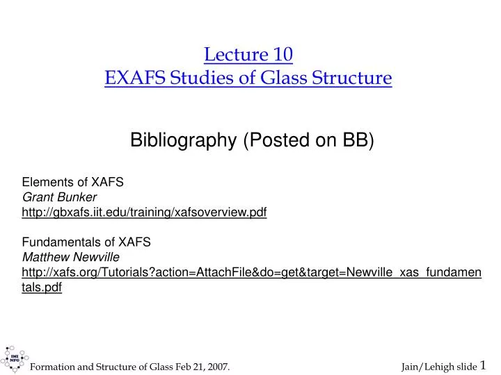 lecture 10 exafs studies of glass structure