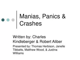 Manias, Panics &amp; Crashes