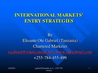 INTERNATIONAL MARKETS’ ENTRY STRATEGIES