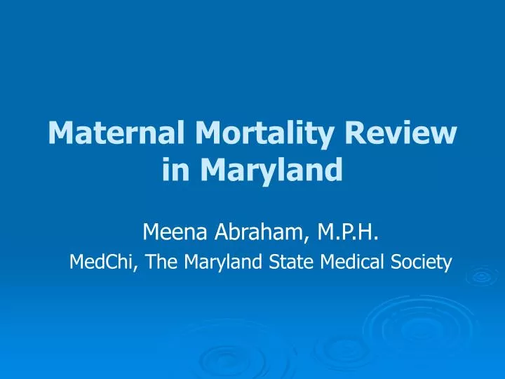 maternal mortality review in maryland