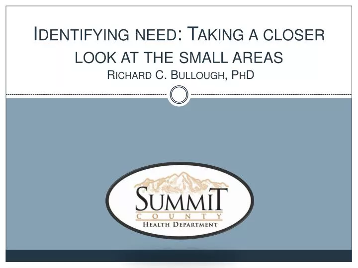 identifying need taking a closer look at the small areas richard c bullough phd