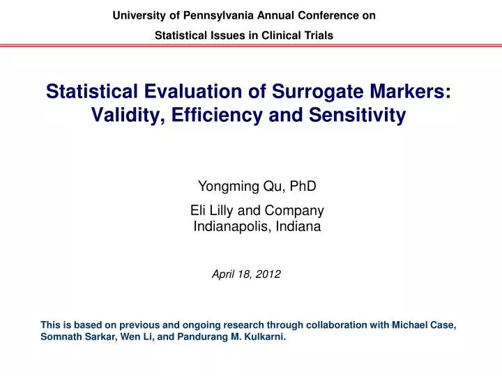 statistical evaluation of surrogate markers validity efficiency and sensitivity