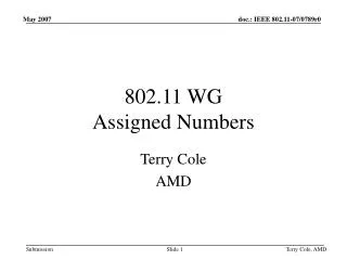 802.11 WG Assigned Numbers
