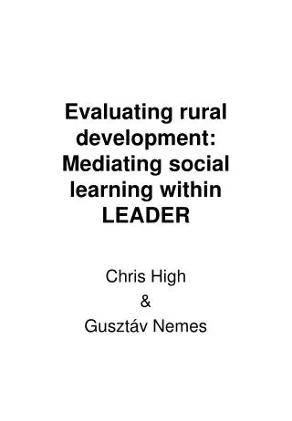 Evaluating rural development: Mediating social learning within LEADER
