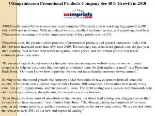 USimprints.com Promotional Products Company See 40% Growth i