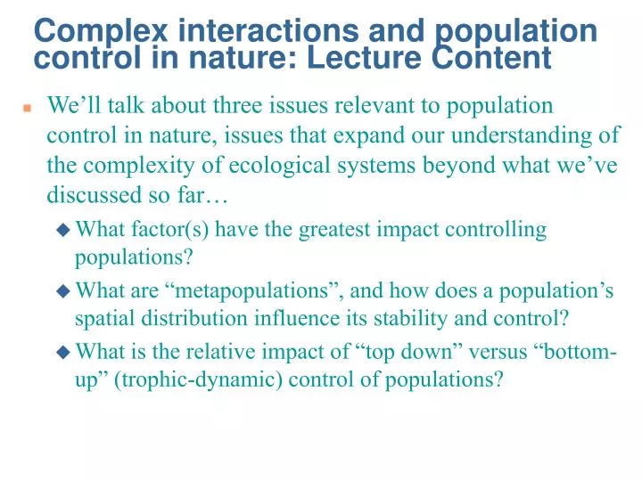 complex interactions and population control in nature lecture content