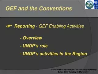 GEF and the Conventions  Reporting - GEF Enabling Activities 	 - Overview 	 - UNDP’s role 	 - UNDP’s activiti