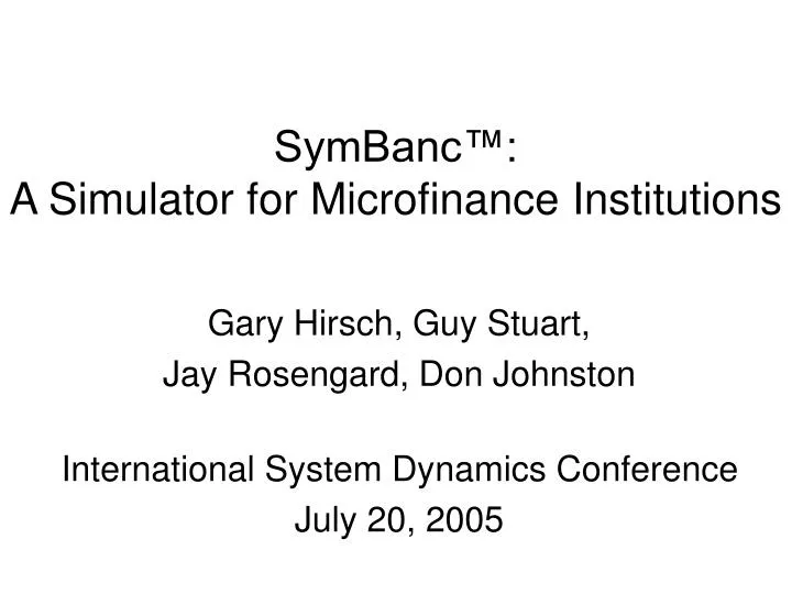 symbanc a simulator for microfinance institutions