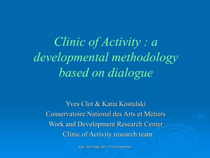 clinic of activity a developmental methodology based on dialogue