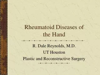 Rheumatoid Diseases of the Hand