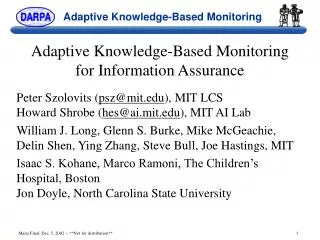 Adaptive Knowledge-Based Monitoring for Information Assurance