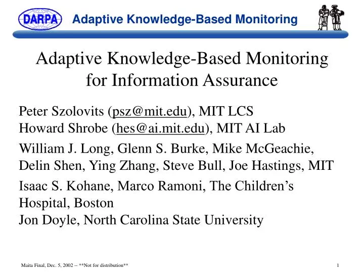 adaptive knowledge based monitoring for information assurance