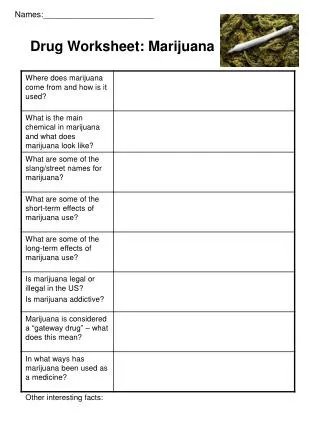 Drug Worksheet: Marijuana