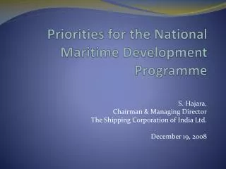 Priorities for the National Maritime Development Programme