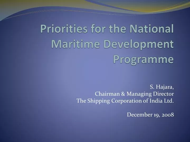 priorities for the national maritime development programme