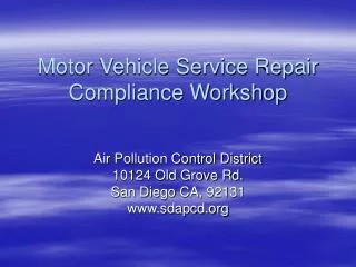 Motor Vehicle Service Repair Compliance Workshop