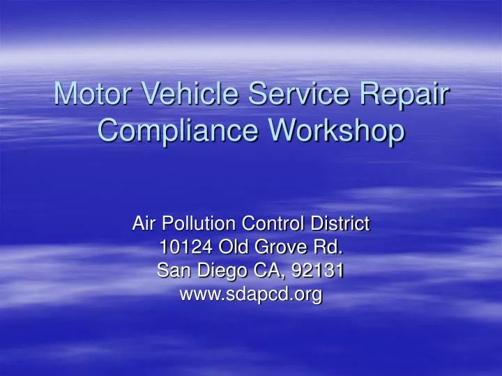motor vehicle service repair compliance workshop