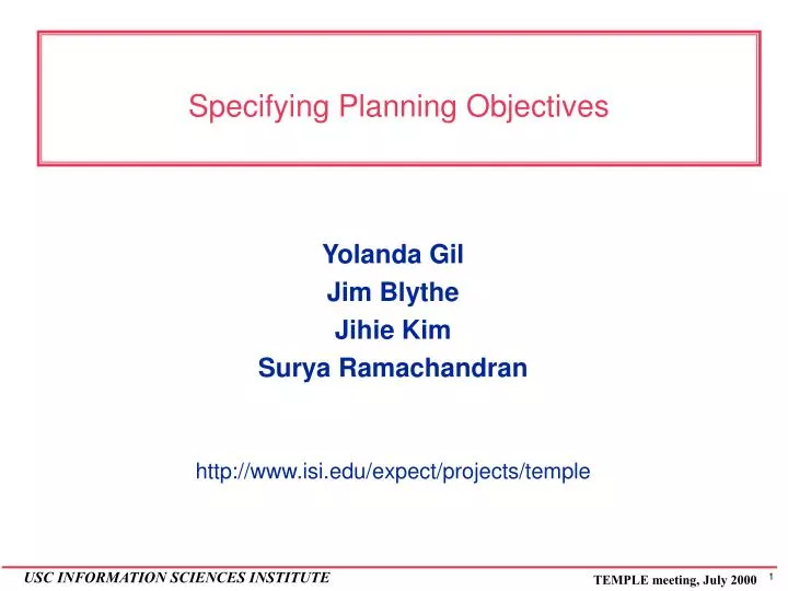 specifying planning objectives