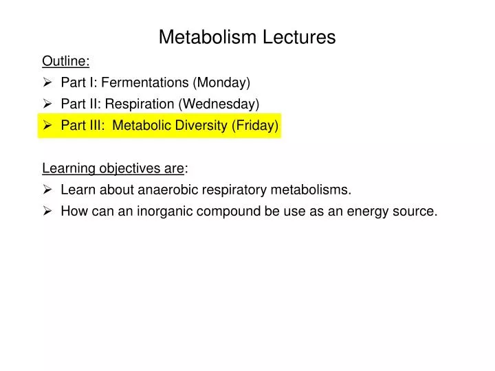 metabolism lectures