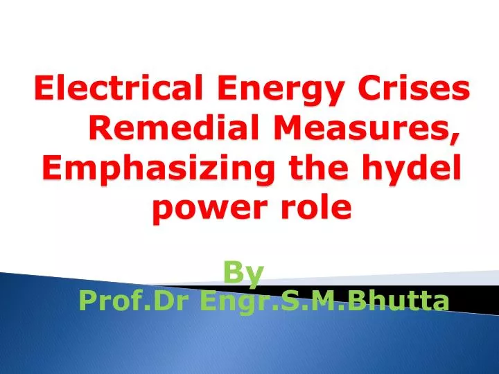 electrical energy crises remedial measures emphasizing the hydel power role
