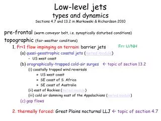 Low-level jets types and dynamics Sections 4.7 and 13.2 in Markowski &amp; Richardson 2010