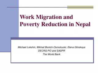 Work Migration and Poverty Reduction in Nepal