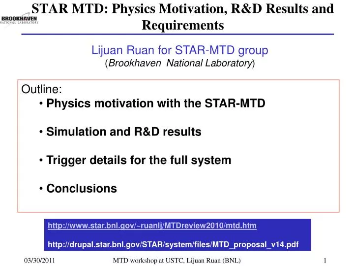 star mtd physics motivation r d results and requirements