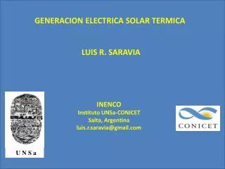 GENERACION ELECTRICA SOLAR TERMICA LUIS R. SARAVIA