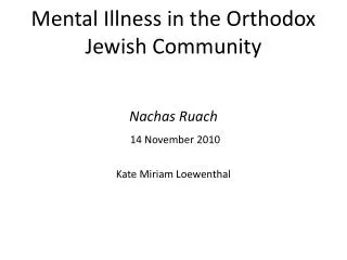 Mental Illness in the Orthodox Jewish Community