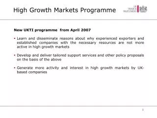 High Growth Markets Programme