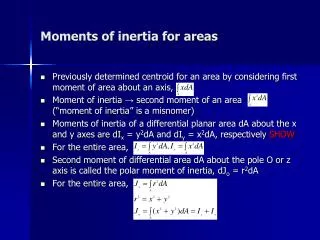 Moments of inertia for areas
