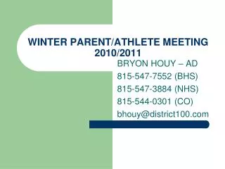 WINTER PARENT/ATHLETE MEETING 2010/2011