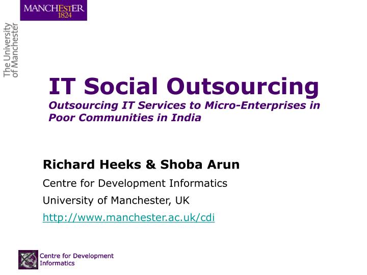 it social outsourcing outsourcing it services to micro enterprises in poor communities in india