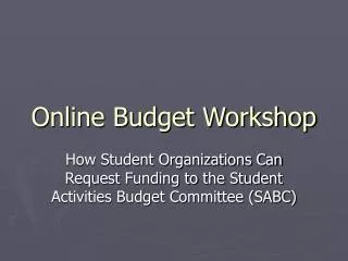 Online Budget Workshop