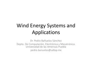 wind energy systems and applications